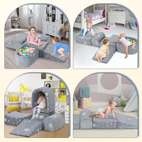 Soft Play Climbing Blocks for Toddlers,Baby Climb and Crawl Playset with Ball Pit,Foam Climbing Toys for Toddlers,Foam Climber for Indoor Crawling,Sliding and Playing (Grey) in Saudi Arabia
