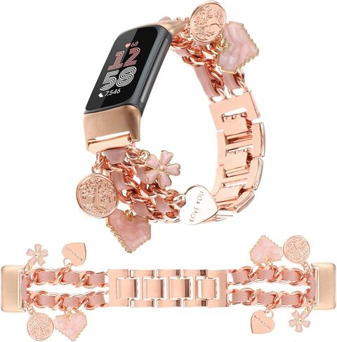 Stylish Metal Wristband Compatible with Fitbit Charge 6/Charge 5 Bands for Women,Cute Strap with Unique Love Cross Pendants Chain Charms Bracelet for Charge 5 6 Fitness Tracker in Saudi Arabia