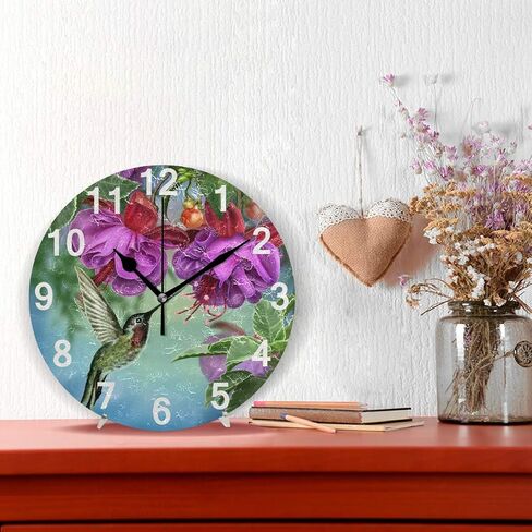 ZZKKO Neon Flamingo Wall Clock Quartz Analog Quiet, 9.5 Inch Round Desk Clock Battery Operated Easy to Read Decorative for Kitchen Bedroom Bathroom Living Room Classroom in Saudi Arabia