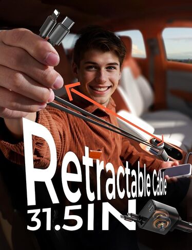 LISEN Retractable Car Charger [69W USB C Car Charger Adapter] iPhone 16 Car Charger Fast Charging, Fast Charging Car Charger, Type C Retractable Car Charger for iPhone 16 15 14 13 12, Samsung, Black in Saudi Arabia