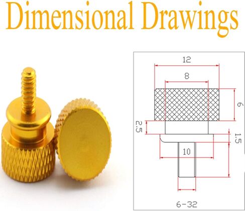 10pcs #6-32x6mm Desktop Computer PC Case Chassis Thumb Screws M3.5 Tool-Less Adjustment Colorful Aluminum Alloy Knurled Thumbscrew Gold in Saudi Arabia