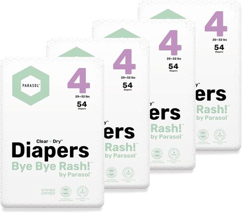 PARASOL Clear+Dry Disposable Diapers | RashShield Protection, Leakproof Design, Hypoallergenic Diaper Set | Size 4, (20-32 lbs) 216 Count in Saudi Arabia