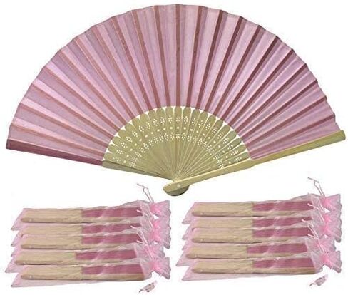 FANSOF.FANS SHF05 Mauve (Mallow) Purple Lilac Pack of 10 Wholesale Silk Fabric Hand Fan Bamboo Ribs Wedding Party Favour in Saudi Arabia