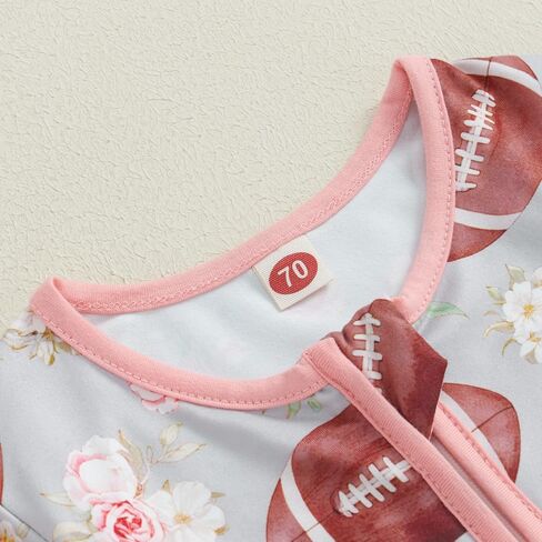 Ayalinggo baby girl football outfit long sleeve floral romper zipped jumpsuit newborn infant game day fall clothes in Saudi Arabia