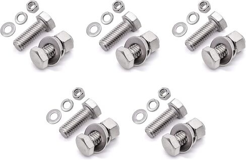 8 Sets 3/8-16 x 1'' 304 Stainless Steel Hex Bolts with Hex Nuts Flat Washers and Lock Spring Washers Coverage Coarse Thread, Silver in Saudi Arabia