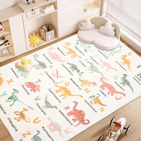 Kids Dinosaur Rug 4x6Ft Large ABC Animal Play Rug for Boys Girls Cute Dino Bedroom Carpet Playtime Classroom Nursery Mat Educational Area Rug Child Playroom Rug in Saudi Arabia