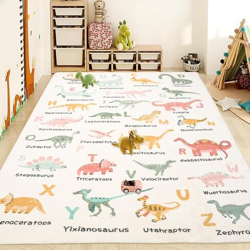 Kids Dinosaur Rug 4x6Ft Large ABC Animal Play Rug for Boys Girls Cute Dino Bedroom Carpet Playtime Classroom Nursery Mat Educational Area Rug Child Playroom Rug in Saudi Arabia
