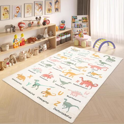 Kids Dinosaur Rug 4x6Ft Large ABC Animal Play Rug for Boys Girls Cute Dino Bedroom Carpet Playtime Classroom Nursery Mat Educational Area Rug Child Playroom Rug in Saudi Arabia