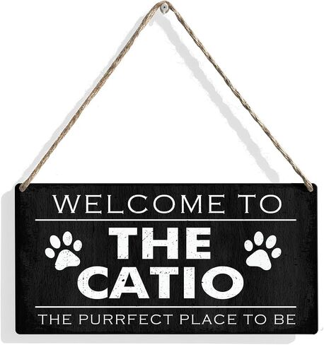 Welcome to the Catio the Purrfect Place to Be Wood Sign Cat Lovers Wooden Signs Rustic Hanging Plaque Home Wall Art 12" x 6" Sign Wall Decor for Home in Kuwait