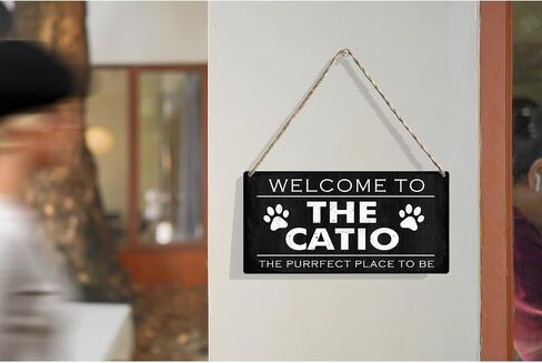 Welcome to the Catio the Purrfect Place to Be Wood Sign Cat Lovers Wooden Signs Rustic Hanging Plaque Home Wall Art 12" x 6" Sign Wall Decor for Home in Kuwait