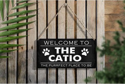 Welcome to the Catio the Purrfect Place to Be Wood Sign Cat Lovers Wooden Signs Rustic Hanging Plaque Home Wall Art 12" x 6" Sign Wall Decor for Home in Kuwait