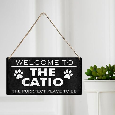 Welcome to the Catio the Purrfect Place to Be Wood Sign Cat Lovers Wooden Signs Rustic Hanging Plaque Home Wall Art 12" x 6" Sign Wall Decor for Home in Kuwait