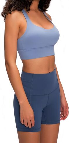 Lemedy Womens Padded Strappy Sports Bra Longline Criss Cross Yoga Bras Wirefree Workout Crop Tank Top in Kuwait