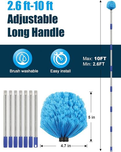 Cobweb Duster with Extension Pole, Outdoor Spider Web Brush with 6 ft Long Handle, Metal Cob Web Remover for High Ceilings Fans Indoor Cleaning, Medium-Stiff Bristles Dust Brush, Lightweight Cleaner in Saudi Arabia