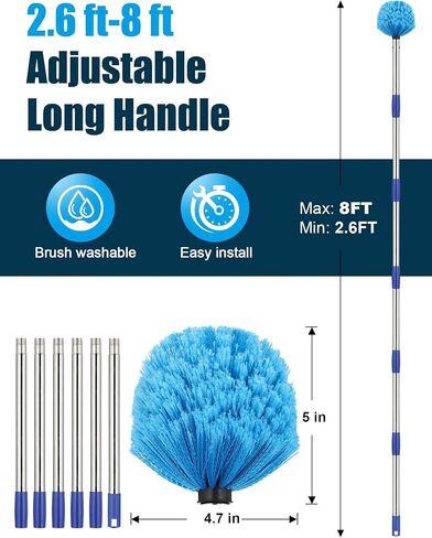 Cobweb Duster with Extension Pole, Outdoor Spider Web Brush with 6 ft Long Handle, Metal Cob Web Remover for High Ceilings Fans Indoor Cleaning, Medium-Stiff Bristles Dust Brush, Lightweight Cleaner in Saudi Arabia