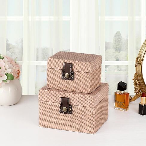 Hipiwe Square Jewelry Box Treasure Chest Storage Wooden Decorative Trinket Jewelry Box with Clasp Memento Case Box Keepsake Jewelry Organizer Box Gift for Women Men,Medium in Kuwait