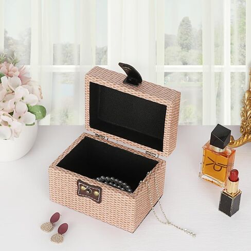Hipiwe Square Jewelry Box Treasure Chest Storage Wooden Decorative Trinket Jewelry Box with Clasp Memento Case Box Keepsake Jewelry Organizer Box Gift for Women Men,Medium in Kuwait