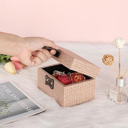 Hipiwe Square Jewelry Box Treasure Chest Storage Wooden Decorative Trinket Jewelry Box with Clasp Memento Case Box Keepsake Jewelry Organizer Box Gift for Women Men,Medium in Kuwait