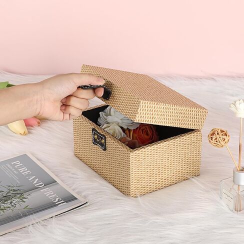 Hipiwe Square Jewelry Box Treasure Chest Storage Wooden Decorative Trinket Jewelry Box with Clasp Memento Case Box Keepsake Jewelry Organizer Box Gift for Women Men,Medium in Saudi Arabia