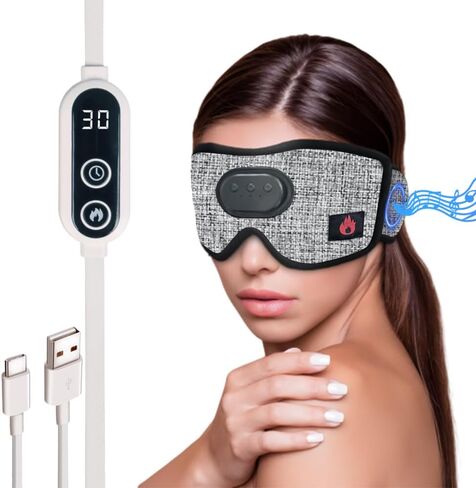 Joythink Sleep Headphones with Heated Bluetooth Wireless Sleep Mask Heated Eye Mask Warm Eye Compress Mask for Sleeping USB Electric Timer Control for Dry Eyes Reusable Washable Black in Saudi Arabia