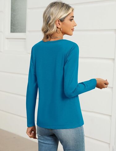 LOMON Womens Long Sleeve Tops Casual V Neck T Shirts Cute Slub Cotton Tee Shirts in Saudi Arabia