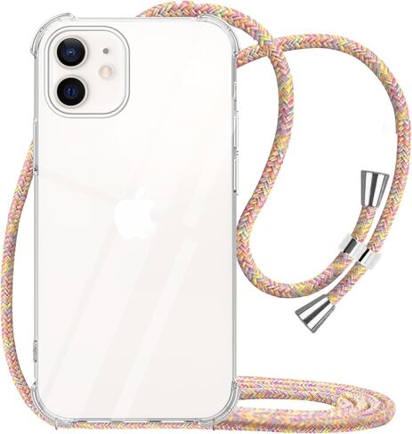 YESPURE Crossbody Case for iPhone 12 Mini 5.4 inch,Phone Case for iPhone 12 Mini, Clear TPU Soft Case for iPhone 12 Mini Holder with Neck Cord Lanyard Strap-Clear - Rainbow Yellow in Saudi Arabia