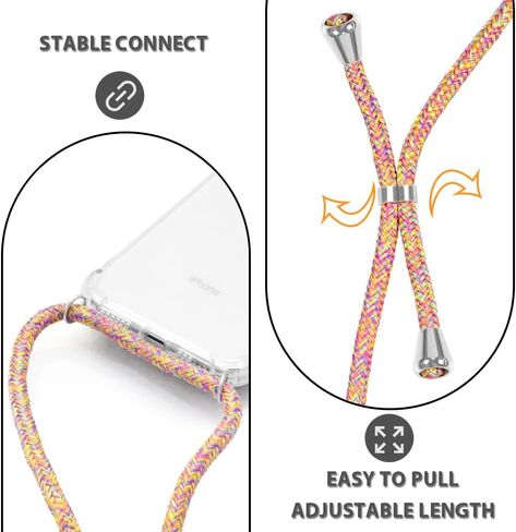 YESPURE Crossbody Case for iPhone 12 Mini 5.4 inch,Phone Case for iPhone 12 Mini, Clear TPU Soft Case for iPhone 12 Mini Holder with Neck Cord Lanyard Strap-Clear - Rainbow Yellow in Saudi Arabia