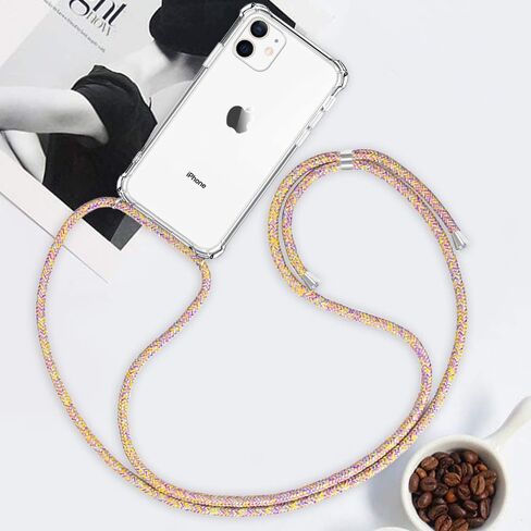 YESPURE Crossbody Case for iPhone 12 Mini 5.4 inch,Phone Case for iPhone 12 Mini, Clear TPU Soft Case for iPhone 12 Mini Holder with Neck Cord Lanyard Strap-Clear - Rainbow Yellow in Saudi Arabia