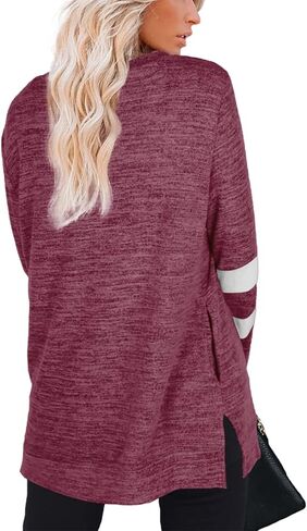 XIEERDUO بلوزات نسائية كاجوال تونيك علوية بأكمام طويلة وقمصان كبيرة الحجم مع جيوب in Kuwait