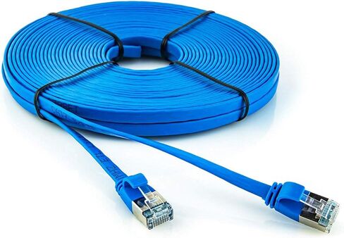 Dripstone CAT7 S/FTP كابل إيثرنت نحاسي عاري 600 ميجا هرتز سم مُصنف للتركيبات داخل الحائط سلك توصيل مسطح عالي السرعة لشبكة الكمبيوتر وأجهزة التوجيه CAT 7 ETL مدرج (25 قدمًا، أزرق) in Kuwait