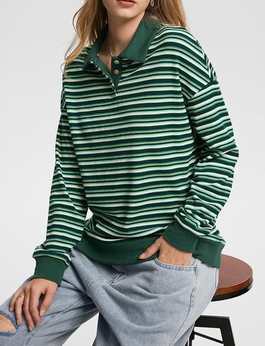 WIHOLL Sweatshirts for Women Fall Long Sleeve Polo Neck Shirts 2024 Colorblock Striped Drop Shoulder Pullover Cute Y2K Outfit in Saudi Arabia