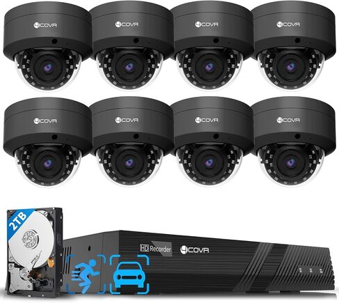 نظام كاميرا أمان 4K، 8X 8MP IK10 مقاومة للتخريب IP67 Dome PoE IP مع صوت، 8CH NVR 2TB HDD، كشف المركبات البشرية AI ورؤية ليلية بالأشعة تحت الحمراء، تسجيل خارجي منزلي على مدار الساعة طوال أيام الأسبوع، LY54AB8M0808 in Saudi Arabia