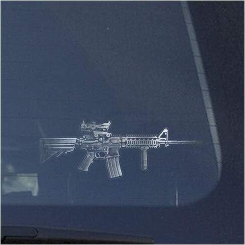 M4 Military Assault Rifle Clear Vinyl Decal Sticker for Window, Detailed Gun Sign Art Print Design-White in Saudi Arabia