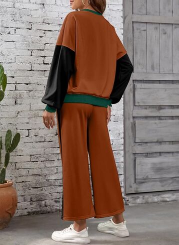 SHEWIN Women's 2 Piece Lounge Sets For Women Casual Long Sleeve Tops and Wide Leg Pants Matching Set in Saudi Arabia