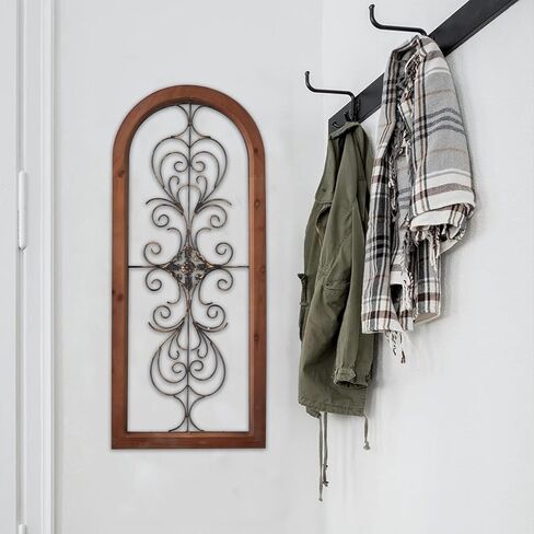 Sintosin Rustic Metal Flowers Wall Decor 11.8", Hanging Wood and Metal Wall Decor Living Room, Vintage Distressed White and Gold Square Wood Frame 3D Metal Wall Art for Bedroom Enterway Hallway in Saudi Arabia