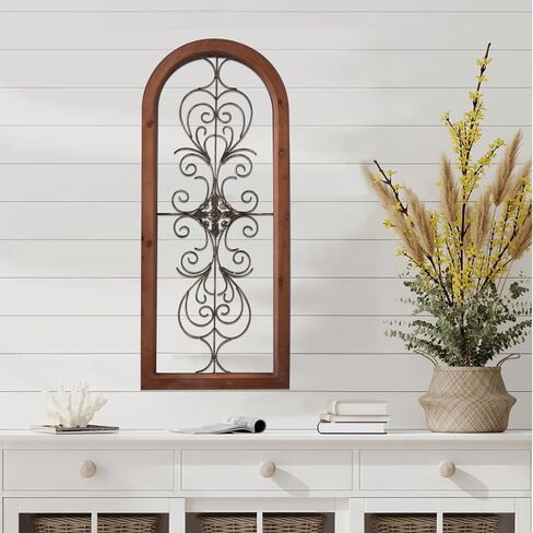 Sintosin Rustic Metal Flowers Wall Decor 11.8", Hanging Wood and Metal Wall Decor Living Room, Vintage Distressed White and Gold Square Wood Frame 3D Metal Wall Art for Bedroom Enterway Hallway in Saudi Arabia