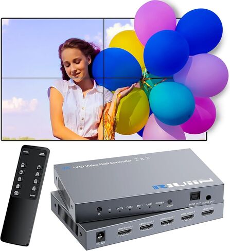 Video Wall Controller with 12 Modes, HDMI or USB-C 4K Input TV Wall Controller, TV Wall Processor, 180° Rotation, Audio, and IR Remote,2x2,1x2,1x3,1x4,2x1,3x1,4x1, 4 tv Screens in Wall Display in Saudi Arabia