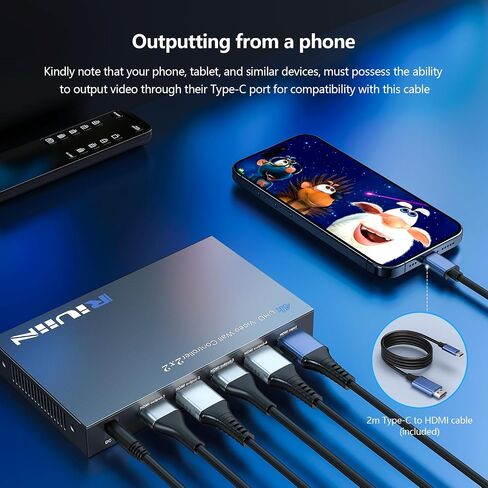 Video Wall Controller with 12 Modes, HDMI or USB-C 4K Input TV Wall Controller, TV Wall Processor, 180° Rotation, Audio, and IR Remote,2x2,1x2,1x3,1x4,2x1,3x1,4x1, 4 tv Screens in Wall Display in Saudi Arabia