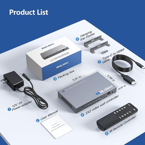Video Wall Controller with 12 Modes, HDMI or USB-C 4K Input TV Wall Controller, TV Wall Processor, 180° Rotation, Audio, and IR Remote,2x2,1x2,1x3,1x4,2x1,3x1,4x1, 4 tv Screens in Wall Display in Saudi Arabia