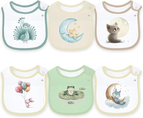 Baby Bibs for Boys and Girls, Waterproof Cotton 6 Pack, Drool and Mealtime in Saudi Arabia