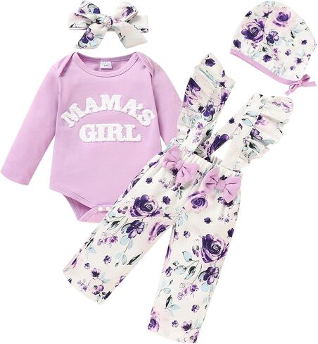 Viworld Newborn Baby Girl Clothes Toddler Baby Letter Romper Floral Suspenders Pant Sets for Girls Fall Winter in Saudi Arabia