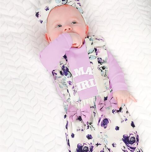 Viworld Newborn Baby Girl Clothes Toddler Baby Letter Romper Floral Suspenders Pant Sets for Girls Fall Winter in Saudi Arabia