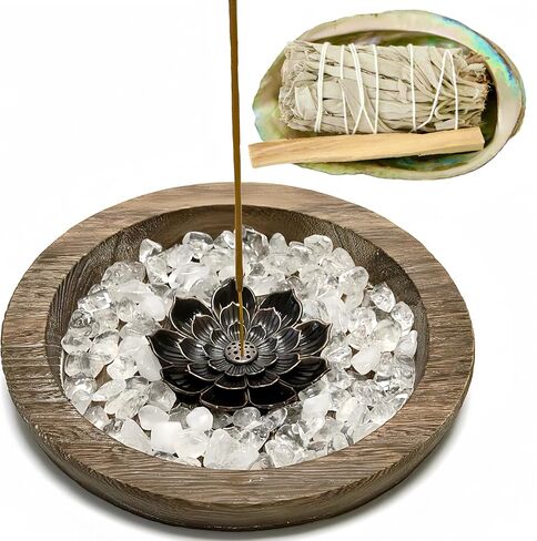 5 in 1 Larger Incense Holder for Sticks,Crystal Lotus Incense Holder,Sage Burner Holder,Candle Holder, Abalone Shell Burner, Obsidian Healing and Sleep Aid Incense Holder (Black) in Saudi Arabia