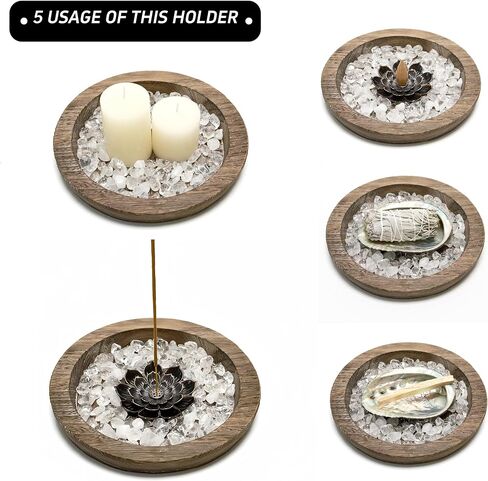 5 in 1 Larger Incense Holder for Sticks,Crystal Lotus Incense Holder,Sage Burner Holder,Candle Holder, Abalone Shell Burner, Obsidian Healing and Sleep Aid Incense Holder (Black) in Saudi Arabia