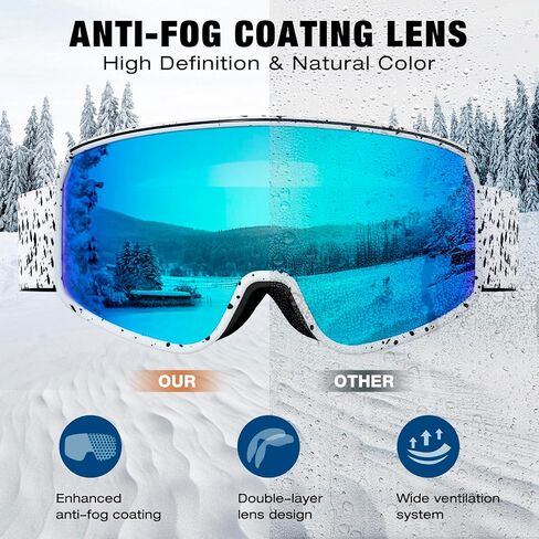 Ski Goggles OTG for Men Women, Anti-fog UV Protection Snowboard Goggles Skiing Snowmobile for Adult Youth in Kuwait