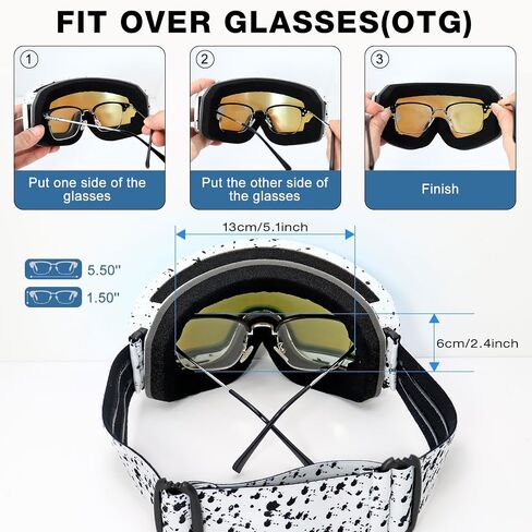 Ski Goggles OTG for Men Women, Anti-fog UV Protection Snowboard Goggles Skiing Snowmobile for Adult Youth in Kuwait