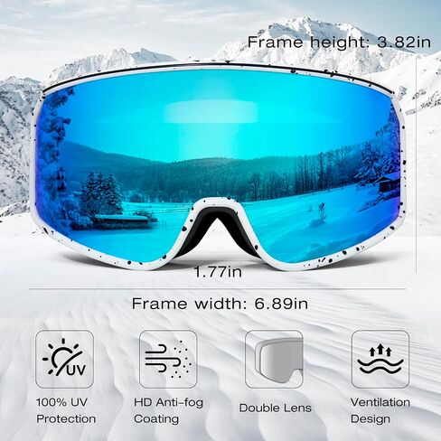 Ski Goggles OTG for Men Women, Anti-fog UV Protection Snowboard Goggles Skiing Snowmobile for Adult Youth in Kuwait