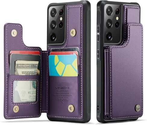 حافظة Vinich لهاتف Samsung Galaxy S21 Ultra مع حامل بطاقات، حافظة محفظة فائقة لهاتف Samsung S21 للنساء والرجال مع خاصية حجب RFID، حافظة متينة مقاومة للصدمات لهاتف Galaxy S21 Ultra 5G، أرجواني in Kuwait
