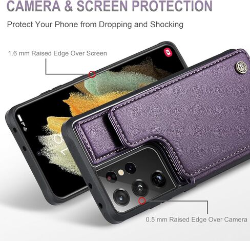 حافظة Vinich لهاتف Samsung Galaxy S21 Ultra مع حامل بطاقات، حافظة محفظة فائقة لهاتف Samsung S21 للنساء والرجال مع خاصية حجب RFID، حافظة متينة مقاومة للصدمات لهاتف Galaxy S21 Ultra 5G، أرجواني in Kuwait