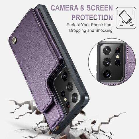 حافظة Vinich لهاتف Samsung Galaxy S21 Ultra مع حامل بطاقات، حافظة محفظة فائقة لهاتف Samsung S21 للنساء والرجال مع خاصية حجب RFID، حافظة متينة مقاومة للصدمات لهاتف Galaxy S21 Ultra 5G، أرجواني in Kuwait